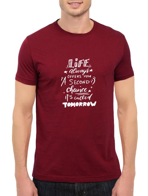 maroon cotton chest print tshirt - 14546381 - Standard Image - 1