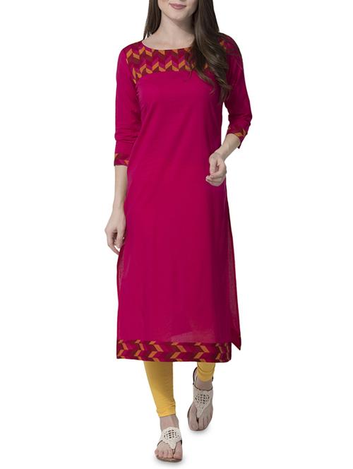 pink cotton straight kurta - 14546400 - Very Small Image - 1