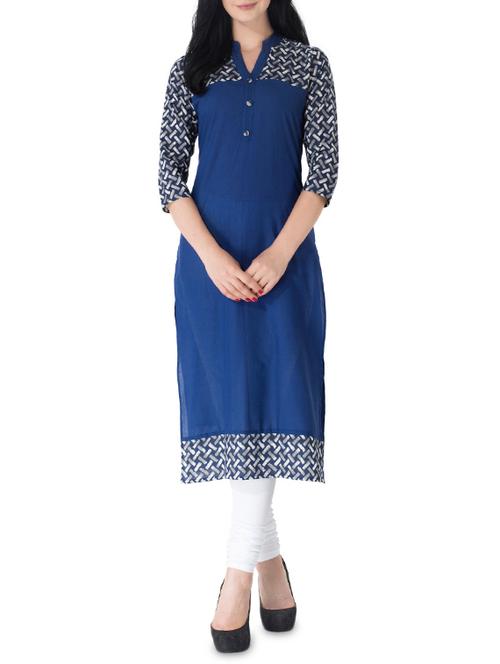 blue cotton straight kurta - 14546405 - Very Small Image - 1