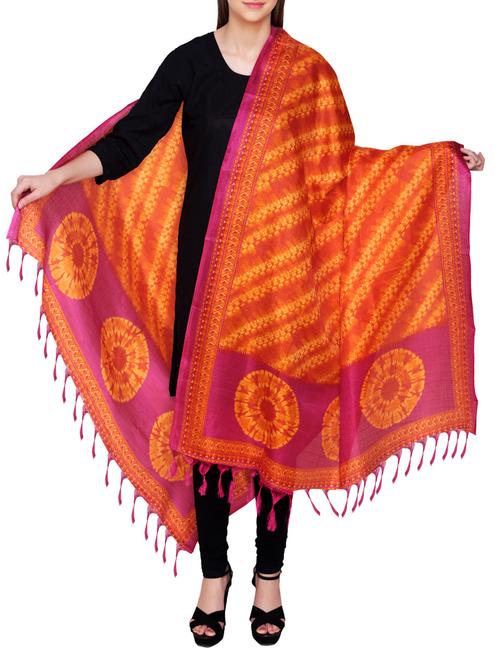 orange poly silk tie & dye dupatta - 14546442 - Very Small Image - 1