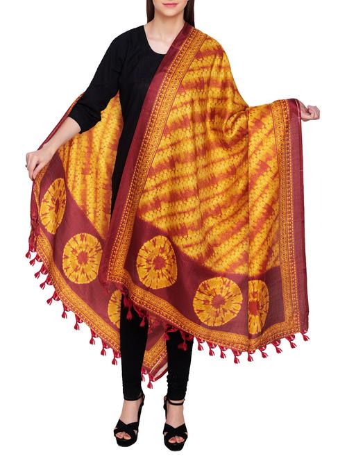mustard poly silk tie & dye dupatta - 14546444 - Very Small Image - 1