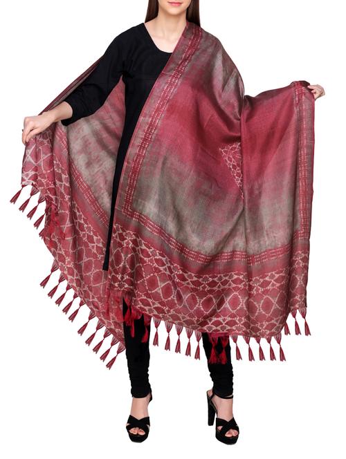 maroon poly silk tie & dye dupatta - 14546448 - Very Small Image - 1