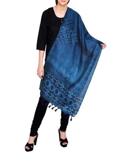 blue poly silk tie & dye dupatta - 14546453 - Very Small Image - 1
