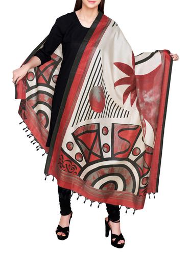 red poly silk printed dupatta - 14546458 - Very Small Image - 1