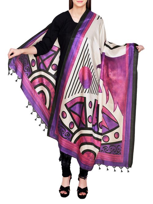 purple poly silk printed dupatta - 14546461 - Very Small Image - 1