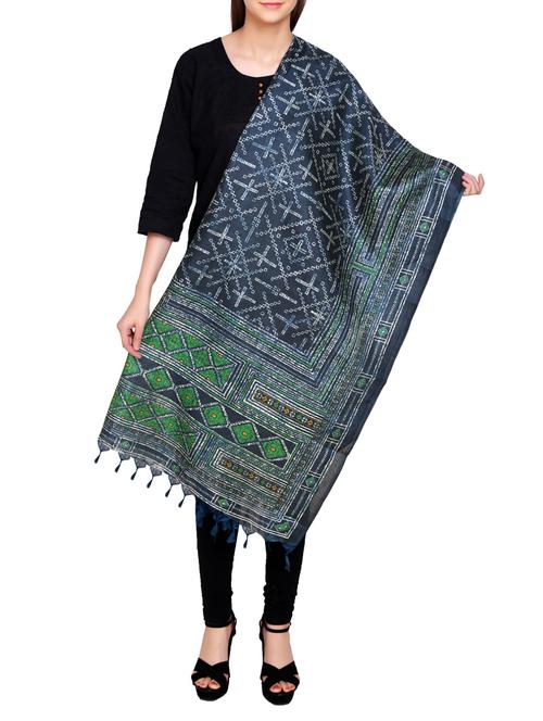 green poly silk bandhani dupatta - 14546464 - Very Small Image - 1