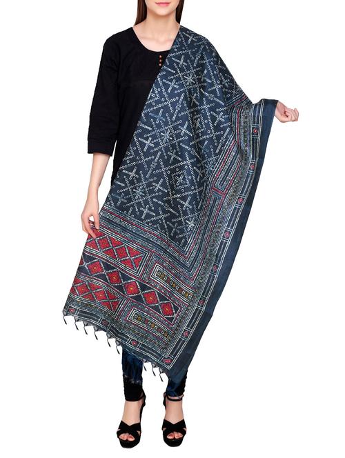 grey poly silk bandhani dupatta - 14546467 - Very Small Image - 1