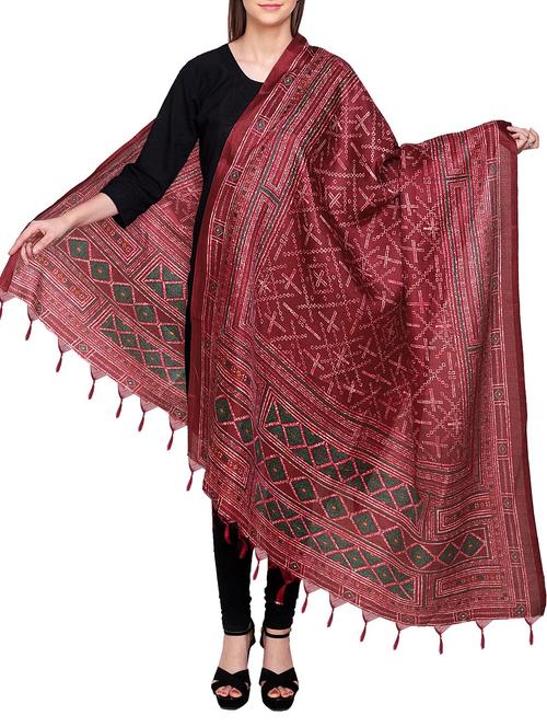 maroon poly silk bandhani dupatta - 14546470 - Very Small Image - 1