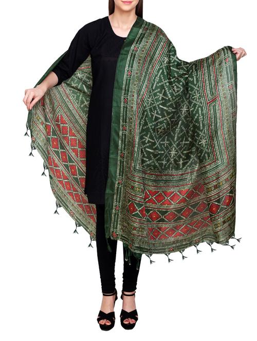 green poly silk bandhani dupatta - 14546471 - Very Small Image - 1