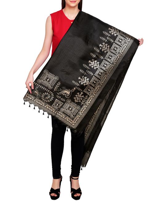 black poly silk printed dupatta - 14546475 - Very Small Image - 1
