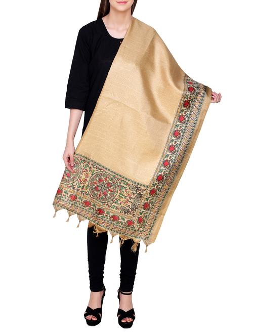 beige poly silk madhubani dupatta - 14546478 - Very Small Image - 1