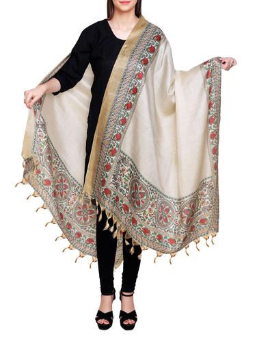 beige poly silk madhubani dupatta - 14546479 - Very Small Image - 1