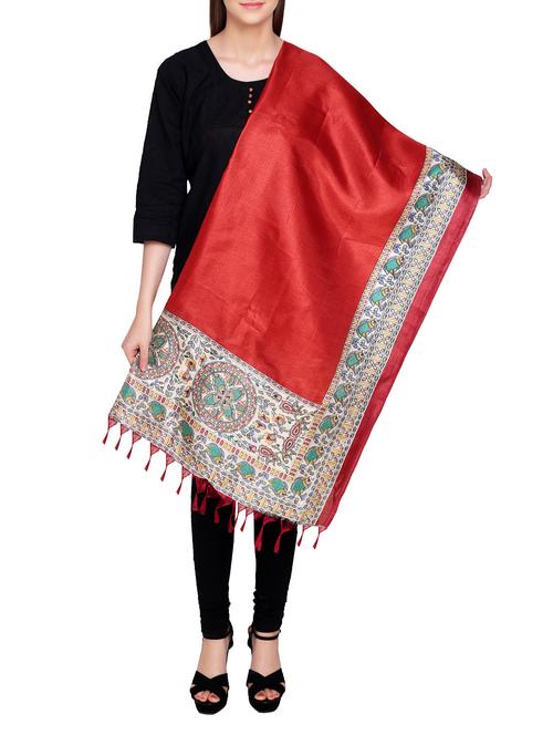 red poly silk madhubani dupatta - 14546482 - Standard Image - 1