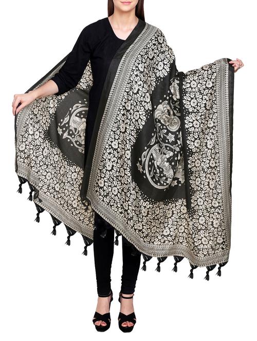 black poly silk printed dupatta - 14546484 - Very Small Image - 1