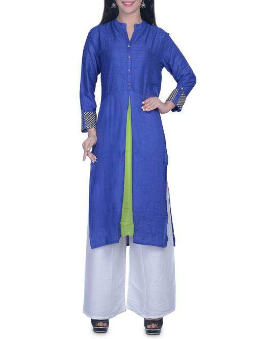 blue cotton straight kurta - 14546563 - Very Small Image - 1