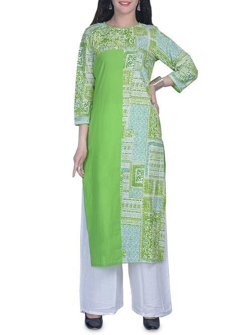 green cotton straight kurta - 14546565 - Very Small Image - 1