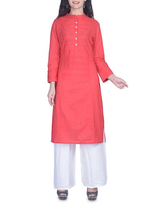 red cotton straight kurta - 14546571 - Very Small Image - 1