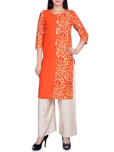 orange cotton straight kurta - 14546607 - Very Small Image - 1