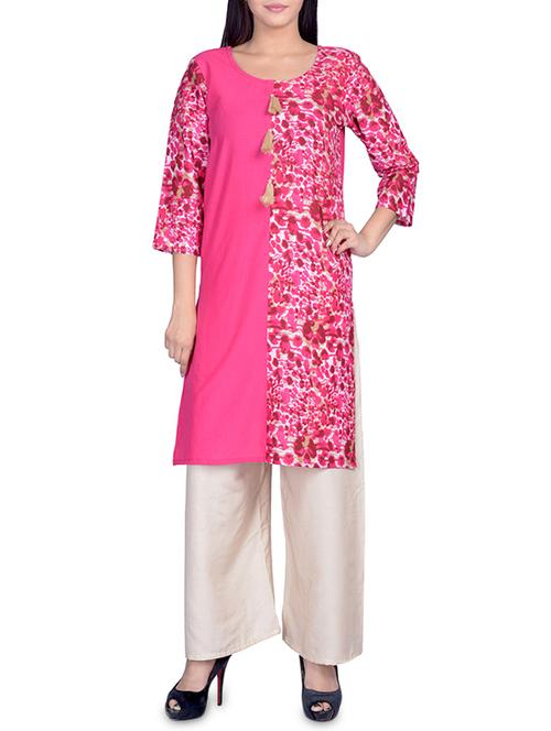 pink cotton straight kurta - 14546608 - Very Small Image - 1