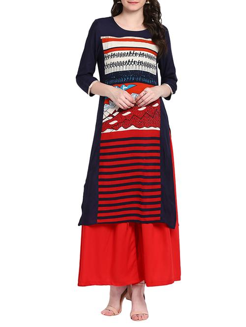 multicolored rayon straight kurta - 14547286 - Very Small Image - 1