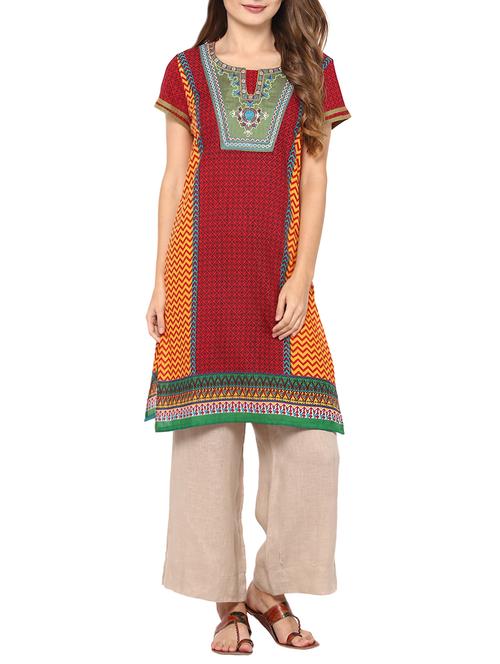 multicolored cotton straight kurta - 14547301 - Very Small Image - 1