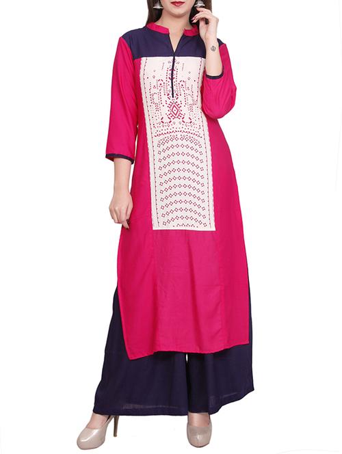 pink rayon straight kurta - 14547310 - Very Small Image - 1