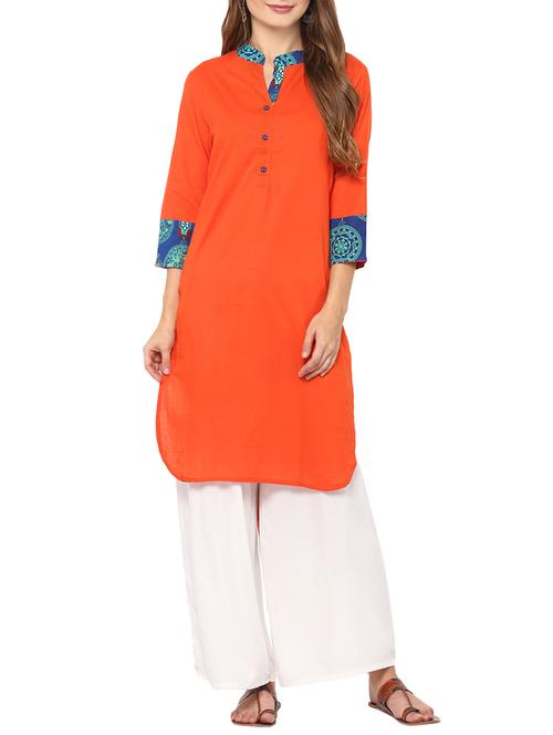 orange viscose high low kurta - 14547320 - Very Small Image - 1