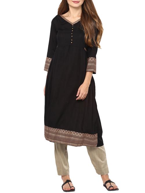 black viscose aline kurta - 14547322 - Very Small Image - 1