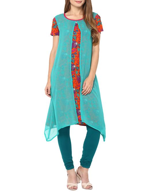 green viscose asymmetric kurta - 14547325 - Very Small Image - 1