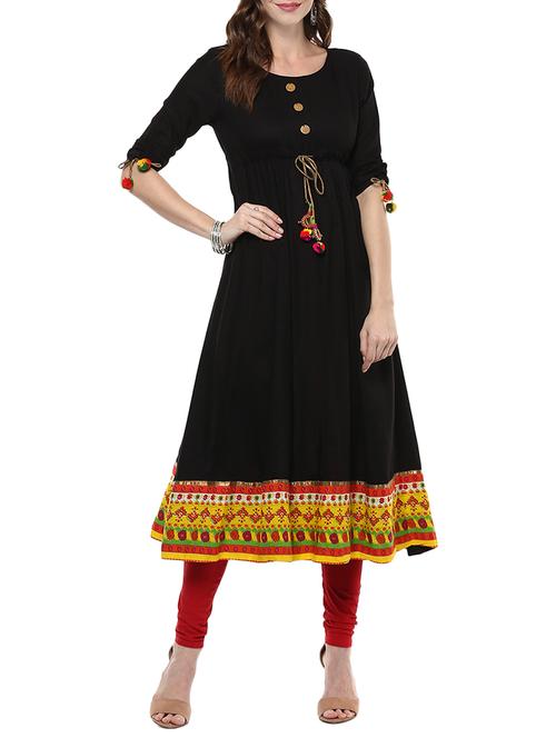 black rayon flared kurta - 14547337 - Very Small Image - 1