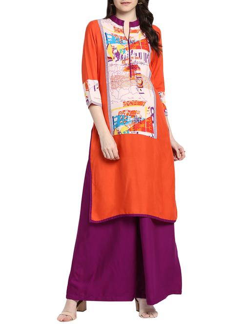 orange rayon straight kurta - 14547341 - Very Small Image - 1