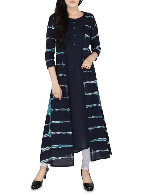 blue cotton shibori print layered kurta - 14547344 - Very Small Image - 1