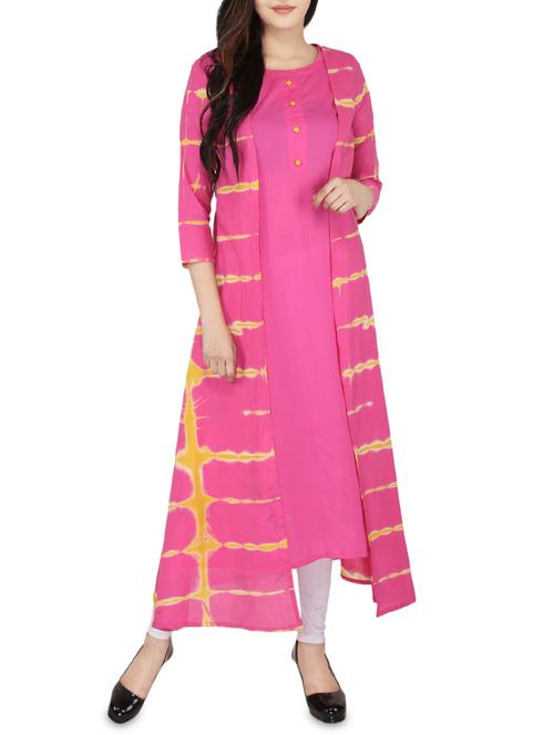 pink cotton shibori print layered kurta - 14547346 - Standard Image - 1