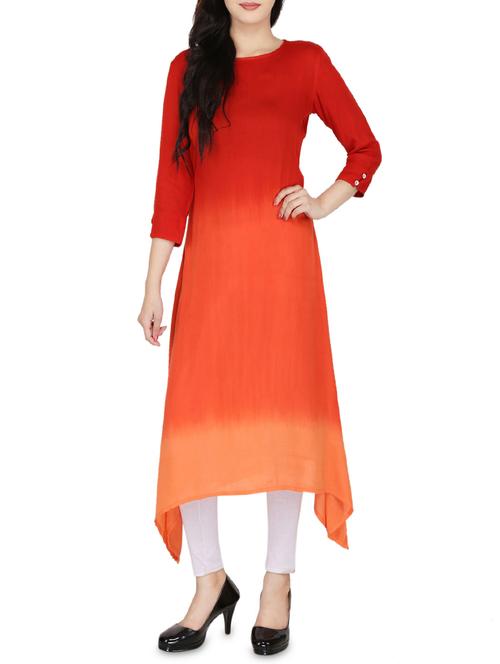 Red rayon asymmetric kurta - 14547349 - Standard Image - 1