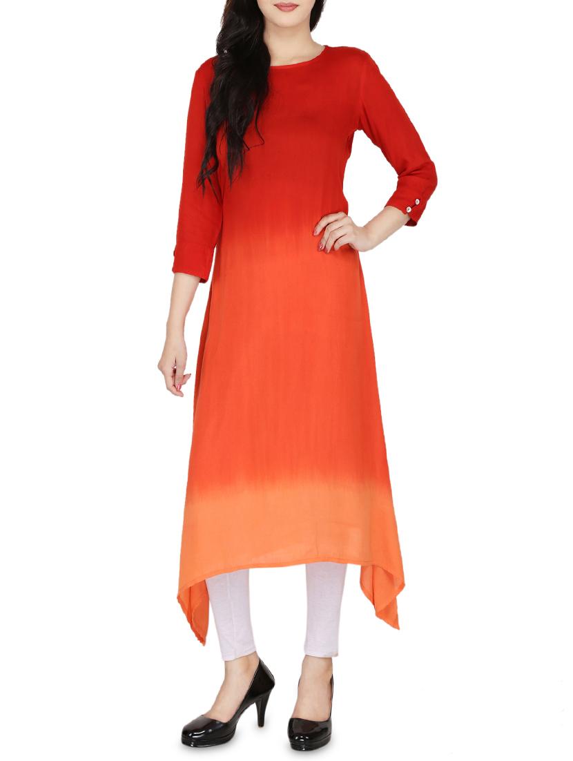Red rayon asymmetric kurta - 14547349 - Zoom Image - 1