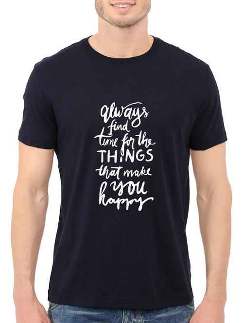 navy blue cotton front print t-shirt - 14547387 - Standard Image - 1
