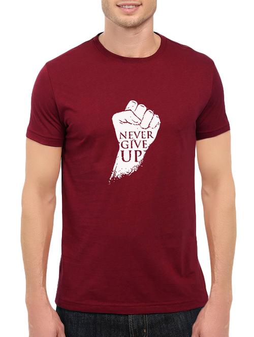 maroon cotton chest print tshirt - 14547396 - Standard Image - 1