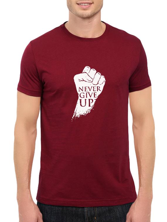 maroon cotton chest print tshirt - 14547396 - Zoom Image - 1