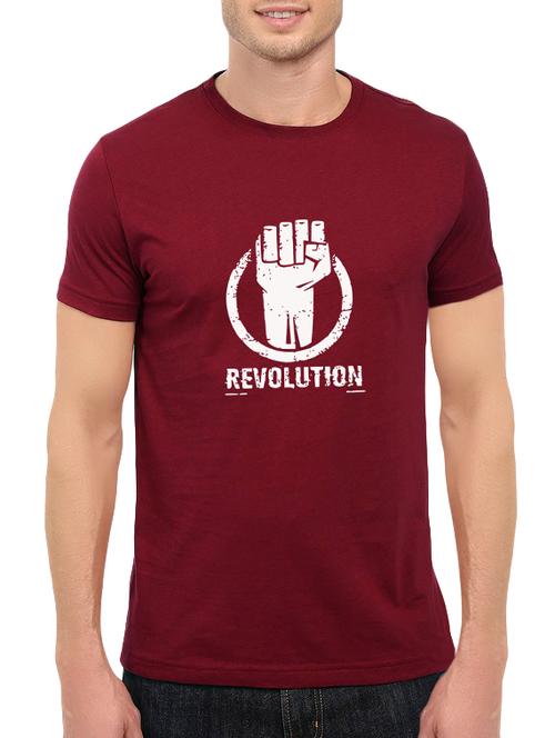 maroon cotton chest print tshirt - 14547406 - Standard Image - 1