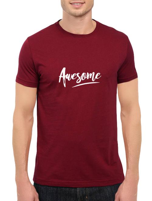 maroon cotton chest print tshirt - 14547416 - Standard Image - 1