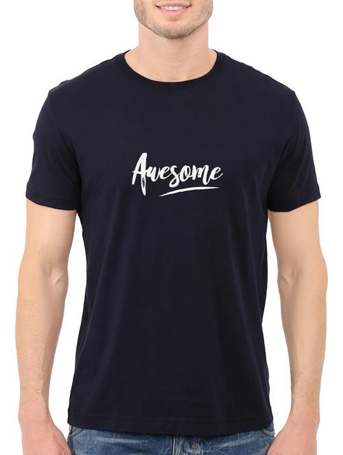 navy blue cotton chest print tshirt - 14547417 - Standard Image - 1