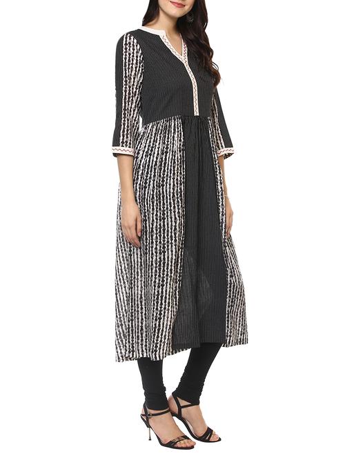 black cotton a-line kurta - 14547627 - Very Small Image - 1