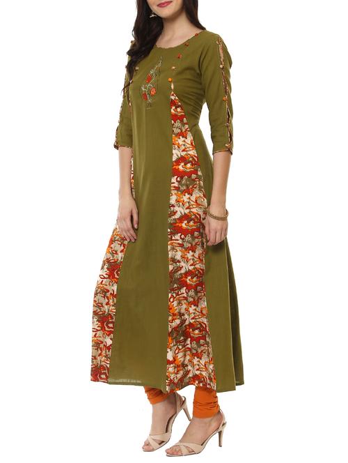 green rayon aline kurta - 14547628 - Standard Image - 1
