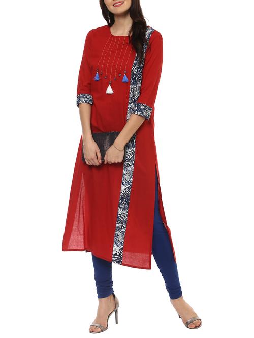 red rayon straight kurta - 14547635 - Very Small Image - 1