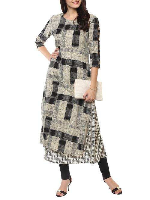 beige cotton layered kurta - 14547644 - Very Small Image - 1