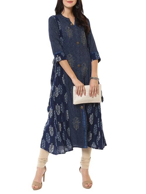 blue cotton flared kurta - 14547649 - Very Small Image - 1