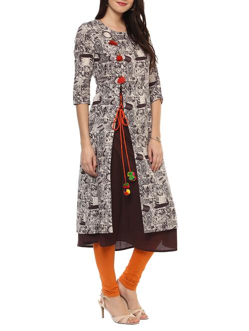 brown cotton layered kurta - 14547654 - Very Small Image - 1