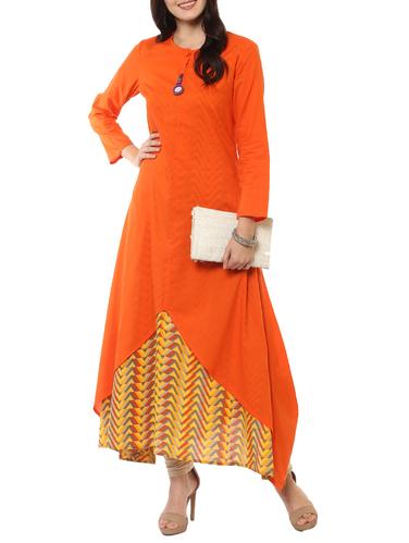 orange rayon layered kurta - 14547661 - Very Small Image - 1