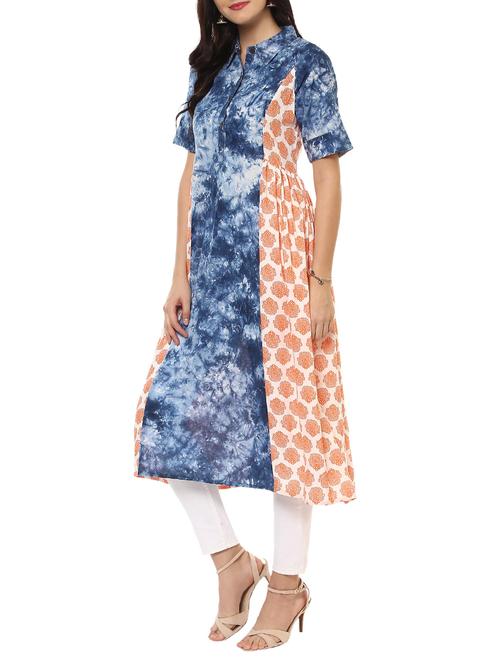 blue cotton flared kurta - 14547662 - Very Small Image - 1