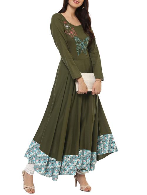 mehandi rayon flared kurta - 14547664 - Very Small Image - 1